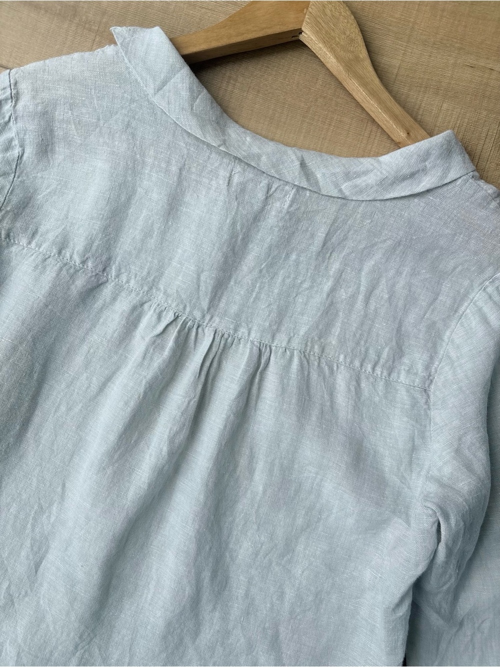 Lina Tomei 100% Linen Coastal Fold Collar Top. Made in Italy. Light Gray. Small - Picture 7 of 12